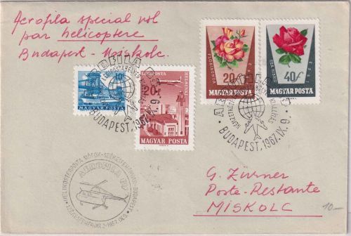 Ungarn - Aerophila 67 Helikopterposta Budapest Miscolc 9.9.67