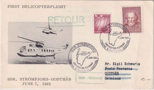Groenland - Stromfjord Godthab 1st-Flight Helicopter Schmuckkarte 11.6.1965