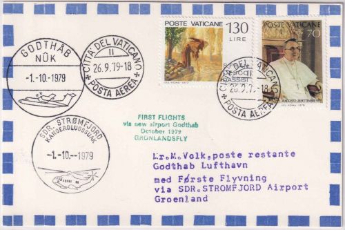 Vatikan - Zuleitungspost Helikopterflug Sztromfjord-Godthab (Grönland) 1979