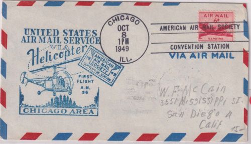USA - Chicago Helicopter 1st-Flight AM96 Luftpostbrief n. San Diego 8.10.1949