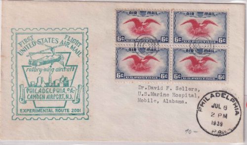 USA - 1st Experimental Rotary Wing Air Mail Flight Philadelphia - Mobile 6.7.39