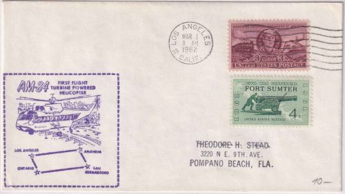 USA AM84 Firstflight Turbine Powered Helicopter Luftpostbrief Los Angeles 1.3.62