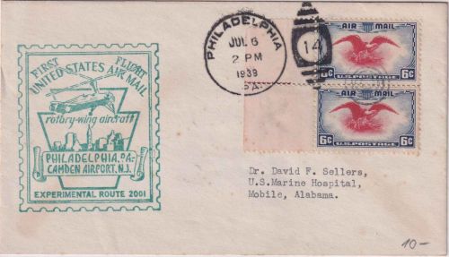 USA - 1st Experimental Rotary Wing Air Mail Flight Philadelphia - Mobile 6.7.39