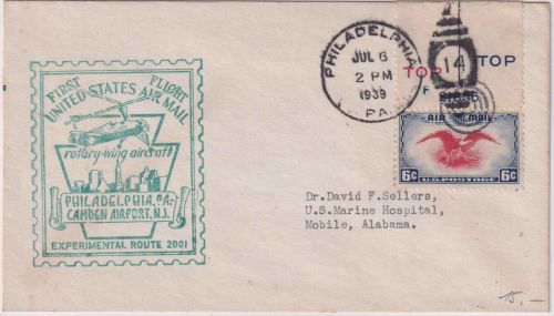 USA - 1st Experimental Rotary Wing Air Mail Flight Philadelphia - Mobile 6.7.39