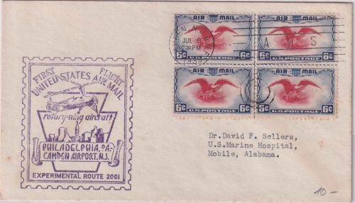 USA - 1st Experimental Rotary Wing Air Mail Flight Camden - Mobile 6.7.39