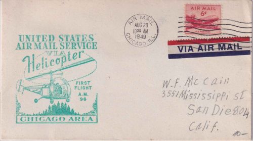 USA - Chicago Helicopter 1st-Flight AM96 Luftpostbrief n. San Diego 20.8.1949