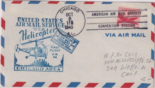 USA - Chicago Convention Station Helicopter 1st-Flight AM96 Luftpostbrief 1949