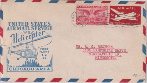USA - Chicago Helicopter 1st-Flight AM96 Luftpostbrief Wheaton DEC 19, 1949