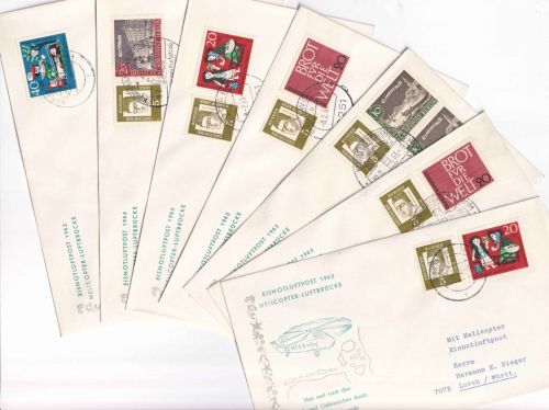 BRD - Eisnotluftpost 1963 - 7 versch. Schmuckkuverts