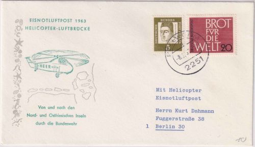 BRD - Eisnotluftpost 1963 Helicopter Luftbrücke Schmuckkuvert Pellworm - Berlin