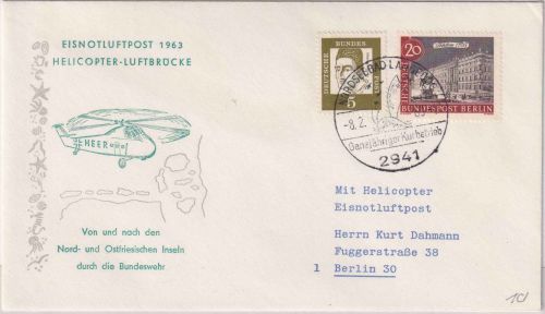 BRD - Eisnotluftpost 1963 Helicopter Luftbrücke Schmuckkuvert Langeoog