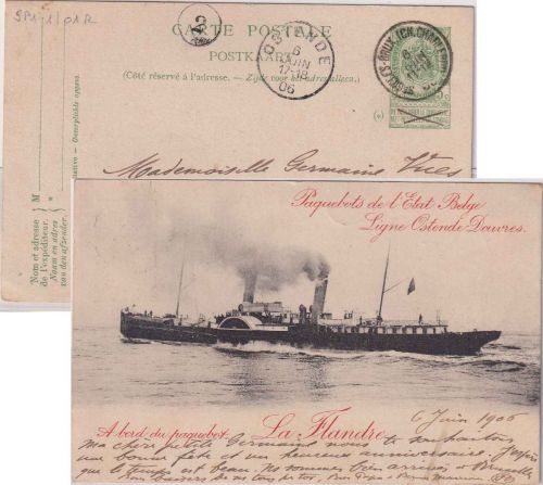 Belgien - 5 C. Ganzsache/Fährschiff La Flandre St. Gilles - Ostende 1906
