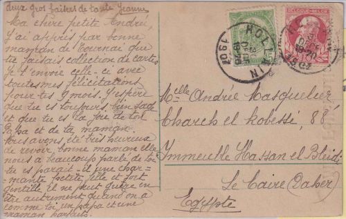 Belgien - 5 C. Wappen u.a. Karte n. ÄGYPTEN Hollain - Kairo 1907