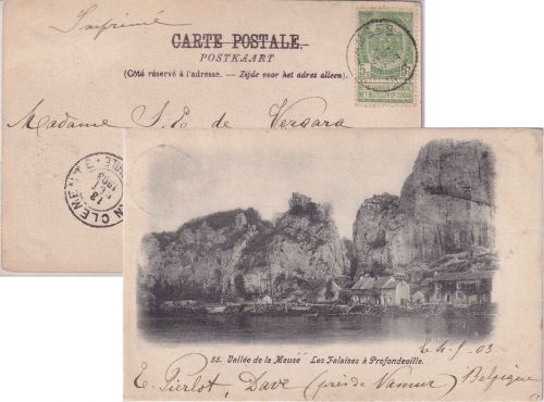 Belgien - 5 C. Wappen Drucksachenkarte n. CHILE Jambes - San Clemente 1903