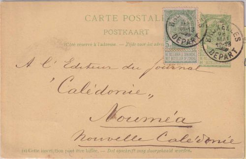 Belgien - 5 C. Wappen Ganzsache+Zusatz n. NEUKALEDONIEN Bruxelles - Noumea