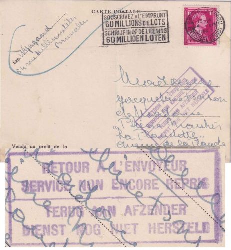 Belgien - "Retour a L'Envoyeur - Service non encore reprise" Ra4 Karte 4.11.41