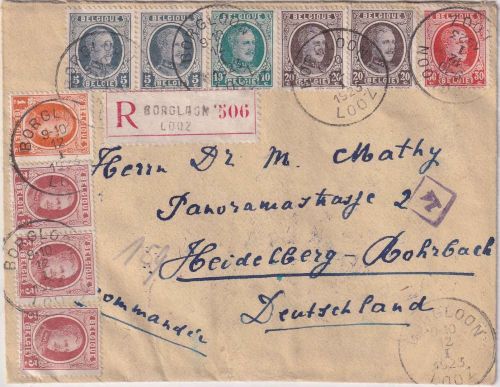 Belgien - 30 C. Albert I. u.a. Einschreibebrief Borgloon-Looz - Heidelberg 1923
