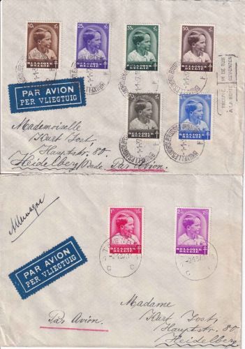 Belgien - Tuberkulose 1936 Satz/2 Luftpostbriefe Brüssel/Thienen 1./2.1.1937