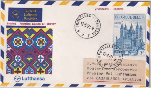 Belgien - Lufthansa Firstflight Casablanca Montevideo Zuleitung Brüssel 1971