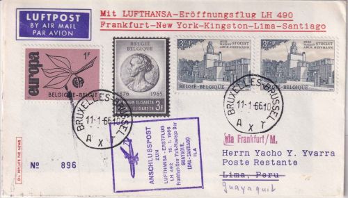 Belgien - Lufthansa Firstflight FFM Lima Zuleitung Brüssel 1966