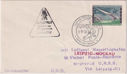 Belgien - Leipziger Messe Sonderflug Mockau - Moskau Zuleitung Brüssel 1958