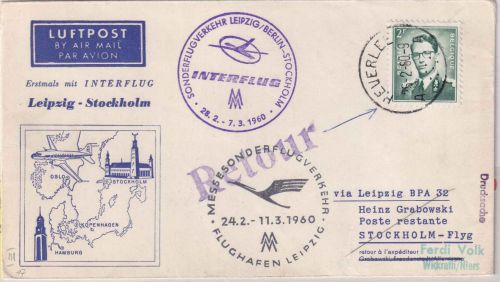 Belgien - Leipziger Messe Sonderflug Leipzig Stockholm Zuleitung Heverlee 1960
