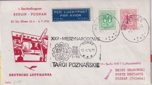 Belgien - 25. Int. Messe Posen 1956 Zuleitungspost Berlin - Poznan