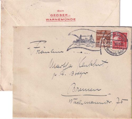 Dänemark - 15 Ö. Kogge u.a. Schiffspostbrief Dansk Søpost Warnemünde Gedser 1931