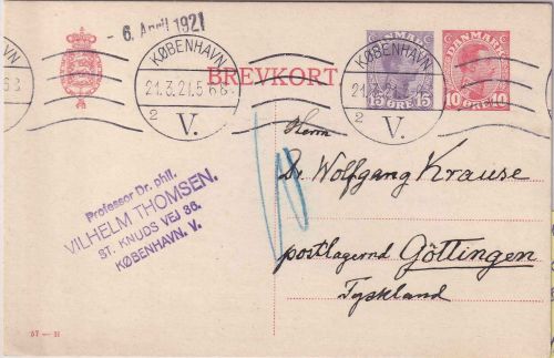 Dänemark - 10 Ö. Christian X Ganzsache Kopenhagen - Göttingenpostlagernd 1921