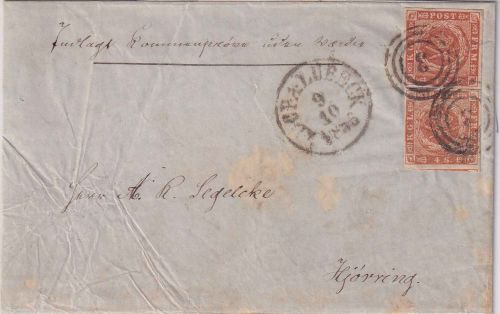 Dänemark - 2x4 S. Kroninsignien Brief/Musterohne Wert KDOPA Lübeck 9.10.1856