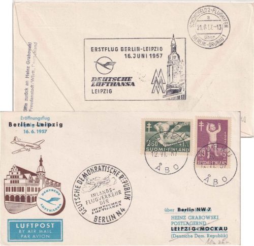 Finnland - DDR-Lufthansa Erstflug berlin-Leipzig Zuleitungspost 1957