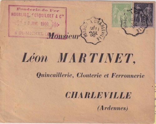Frankreich - 5+10 C. Sage Brief St. Michel Bahnpost Hirson Charleville 1900