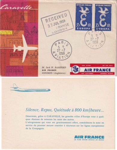 Frankreich - 2x35 Fr. Europa Airfrance Caravelle Firstflight Paris - London 1959