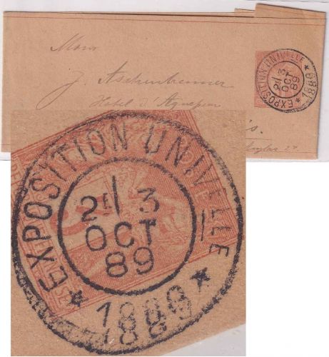 Frankreich - 3 C. Sage Ganzsache/Streifband SST Exposition Universelle 1889