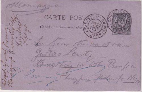 Frankreich - 10 C. Sage Ganzsache SST Exposition Universelle (Paris) 1889