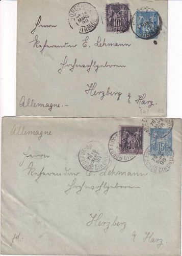 Frankreich - 2x15 C. Sage Ganzsache/Briefe 2 versch. Formate Bordeaux 1898/99