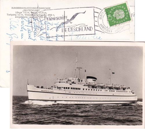 BRD - Fährschiff Deutschland Großenbrode Gedser Schiffspostkarte n. Offenau 1960