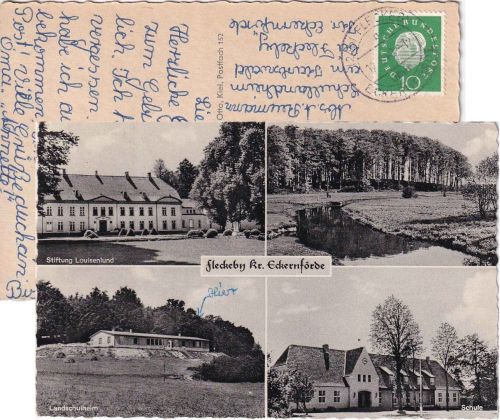 Schleswig-Holstein - Fleckeby Schule, Landschulheim etc. sw-Mehrbild-AK 1961
