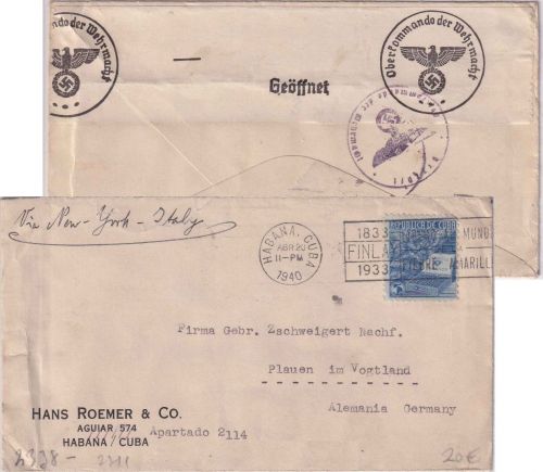 Cuba - 5 C. Zigarrenindustrie Zensurbrief Habana - Plauen 20.4.1940