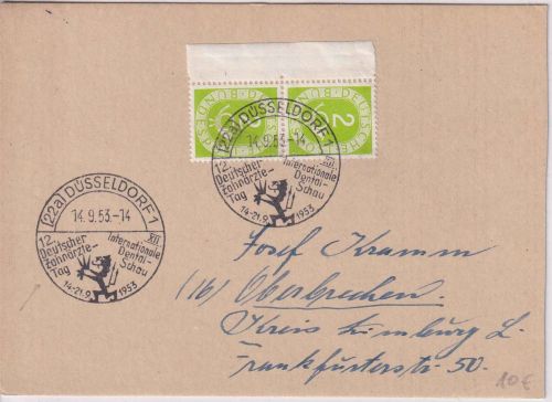 BRD - Düsseldorf 14.9.53 12. Dt. Zahnärztetag/XII. Int. Dentalschau Drucksache