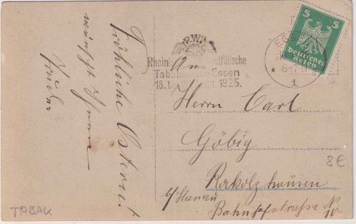 DR - Essen 1925 Rheinisch-Westfälische Tabakmesse Masch.werbestpl. Karte