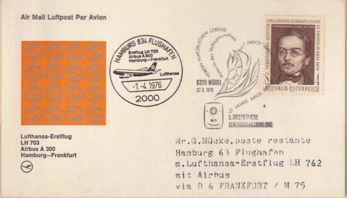 Österreich - Wörgl 1976 SST Verein natürlichen Lebens LH-Erstflugkarte 1976