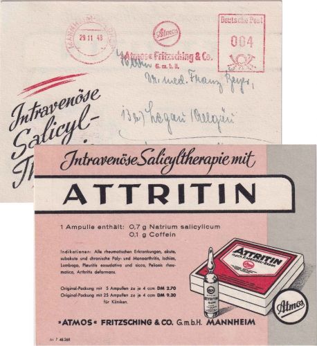 Bizone - Mannheim 29.11.48 4 Pfg. AFS "ATMOS" Fritzsching & Co. Drucksachenkarte