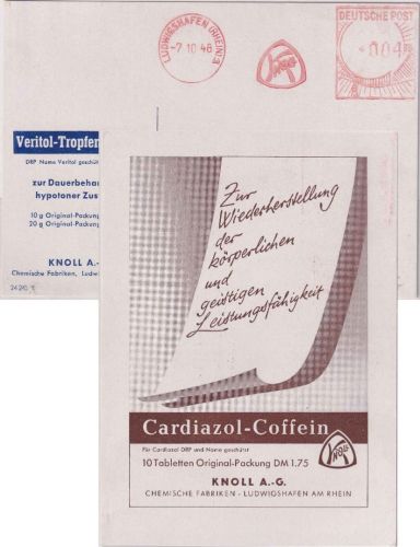 Bizone - Ludwigshafen 7.10.48 4 Pfg. AFS Knoll (Pharma) Drucksachenkarte