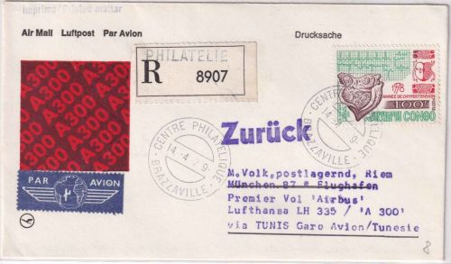 Kongo - 100 Fr. Hypertonie Luftpost-Einschreibedrucksache Brazzaville 1979