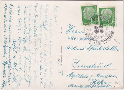 BRD - München 1954 SST Deutscher Apothekertag Karte n. ÖSTERREICH