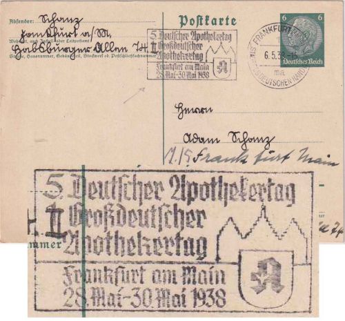 DR - Frankfurt a/M. 1938 5. Dt. Apothekertag Masch.werbestempel Ganzsache