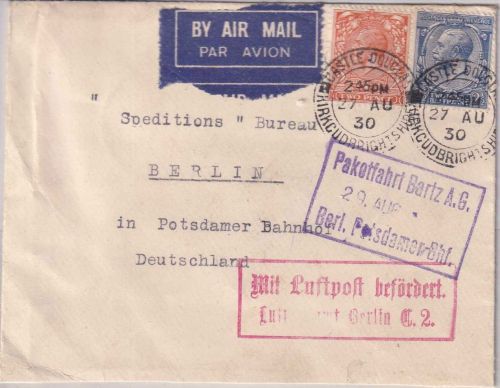 GB/Scotland - 2 1/2 + 2 P. George V. Luftpostbrief Castle Douglas - Berlin 1930