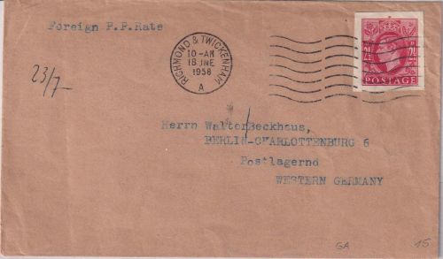 England - 2 1/2 P. George VI. GAA Drucksachenbrief Richmond & Twickenham 1958