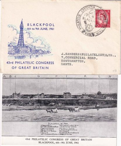 England - Blackpool 1961 43rd Philatelic Congress Schmuckkuvert n. Southampton
